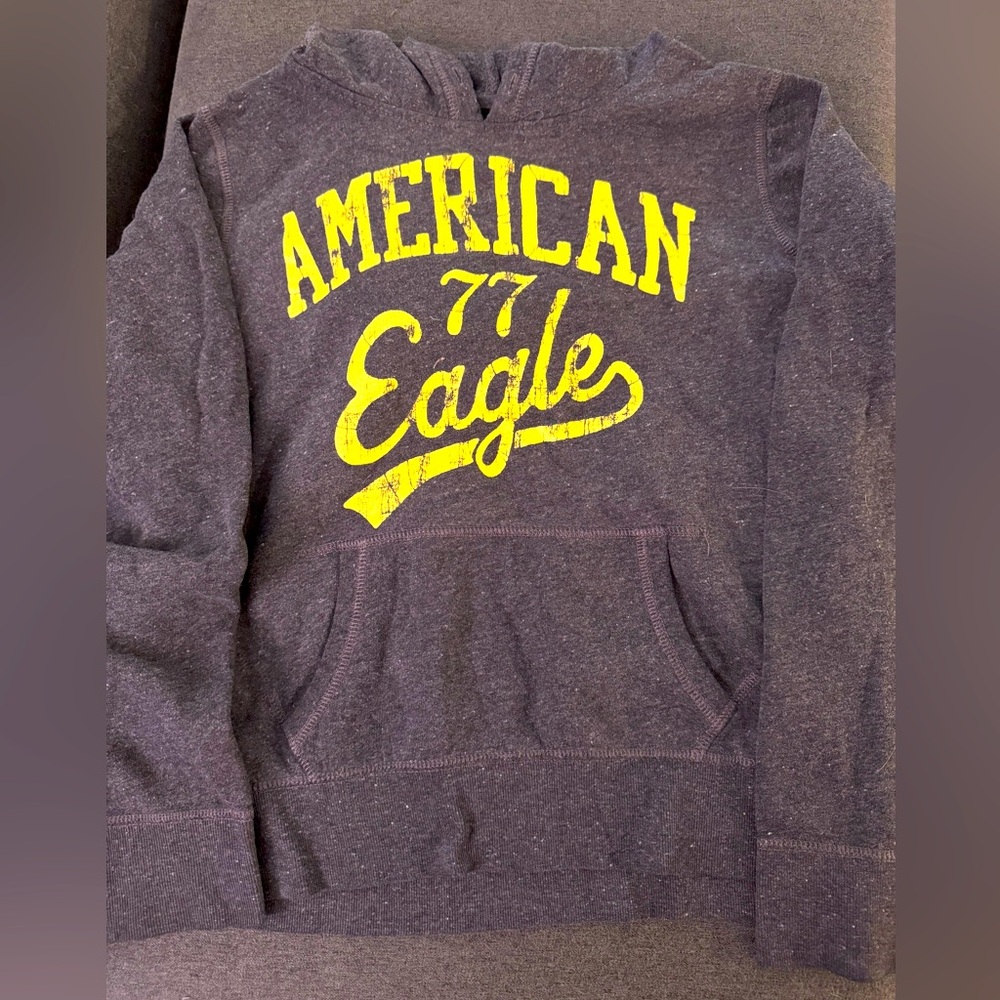 American Eagle Outfitters Charcoal Hoodie with Yellow Accents